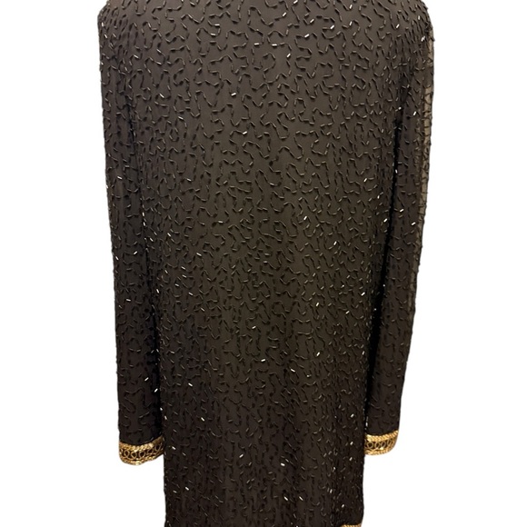 Elegant Judith Ann Creations Silk Black and Gold Embellished Jacket - Picture 6 of 16